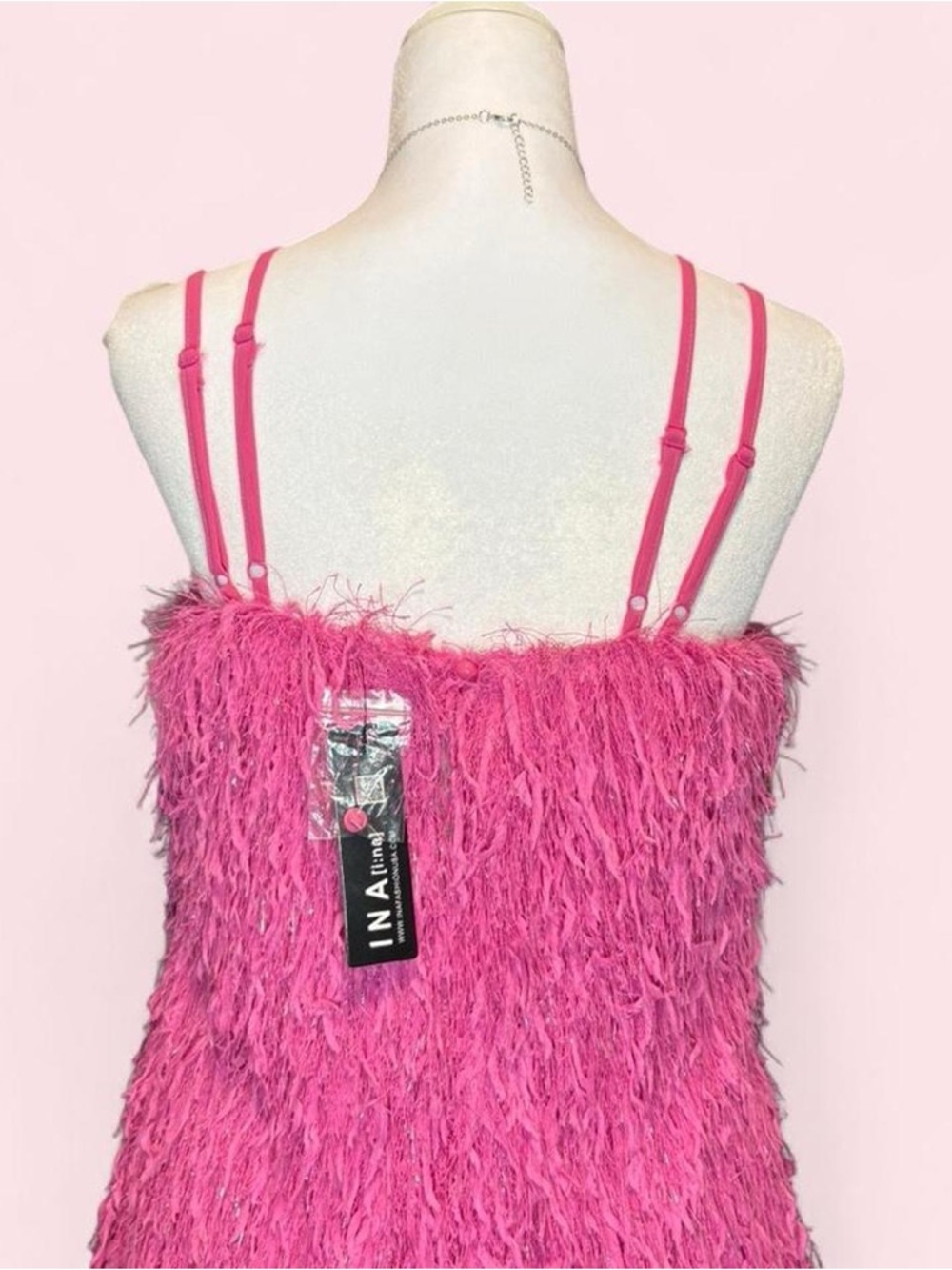 Hot Pink Feathered Mini Dress - Picture 4 of 6